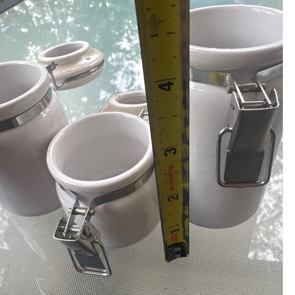 OGGI Ceramic Canister Set 3 Pc White Airtight Clamp Lock Lid Kitchen Storage
